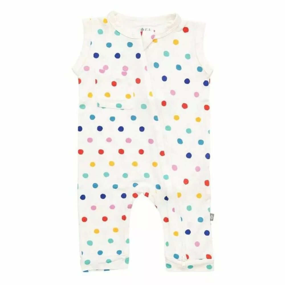 Kyte BABY Zippered Sleeveless Polka Dots Romper, Bodysuit, New, 3-6 M